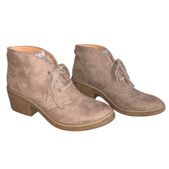 Merona Shoes - Merona Faux Suede Lace Up 2" Heel Tan Ankle Booties 7.5